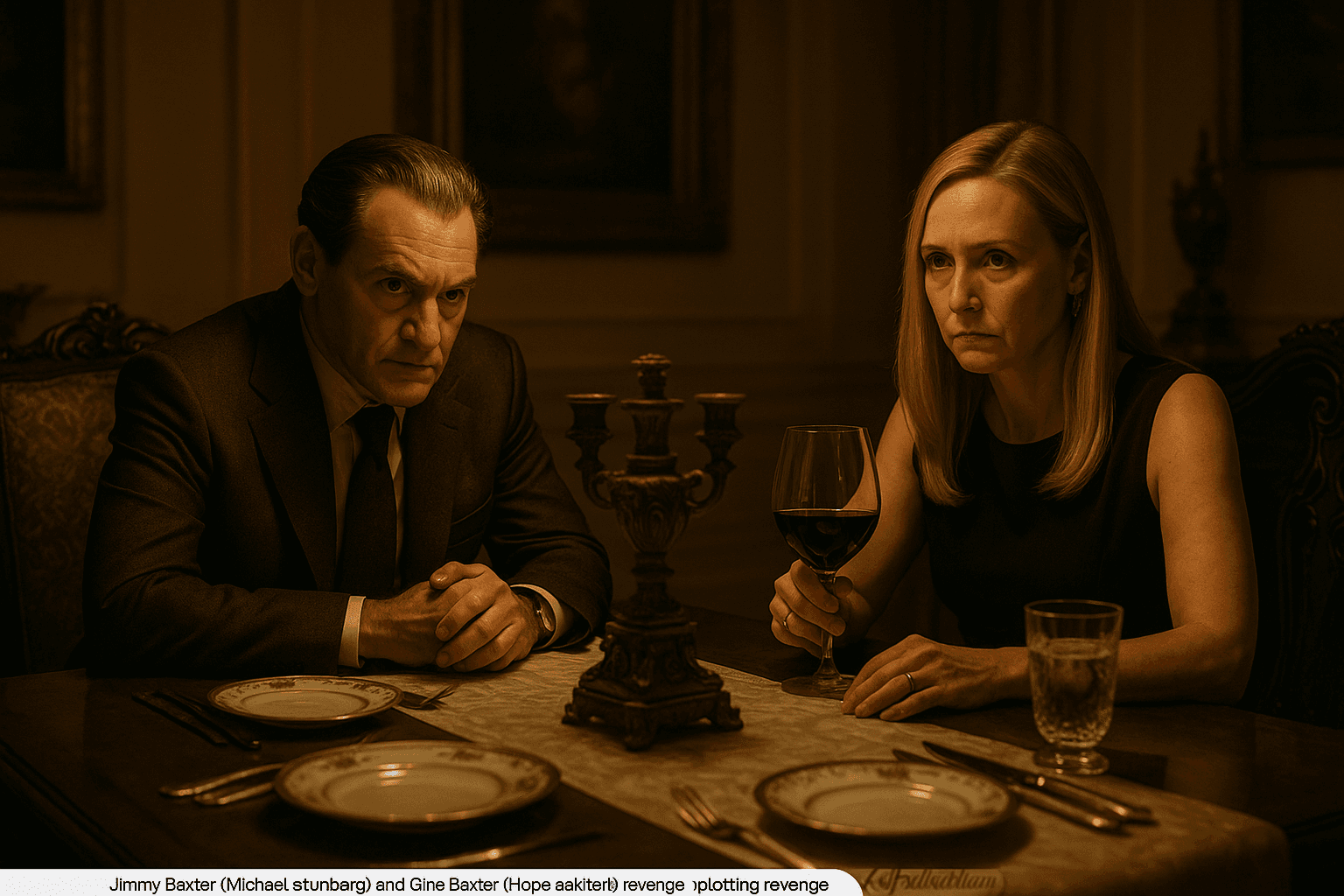 Jimmy and Gina Baxter sit at a candlelit dining table.