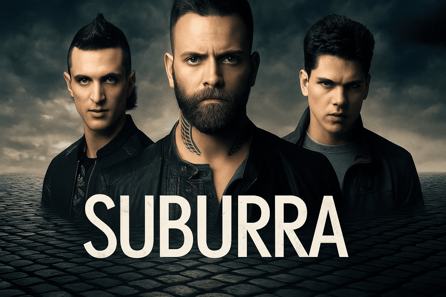 Official Suburra: Blood on Rome promotional image featuring Aureliano and Spadino overlooking the Ostia coastline
